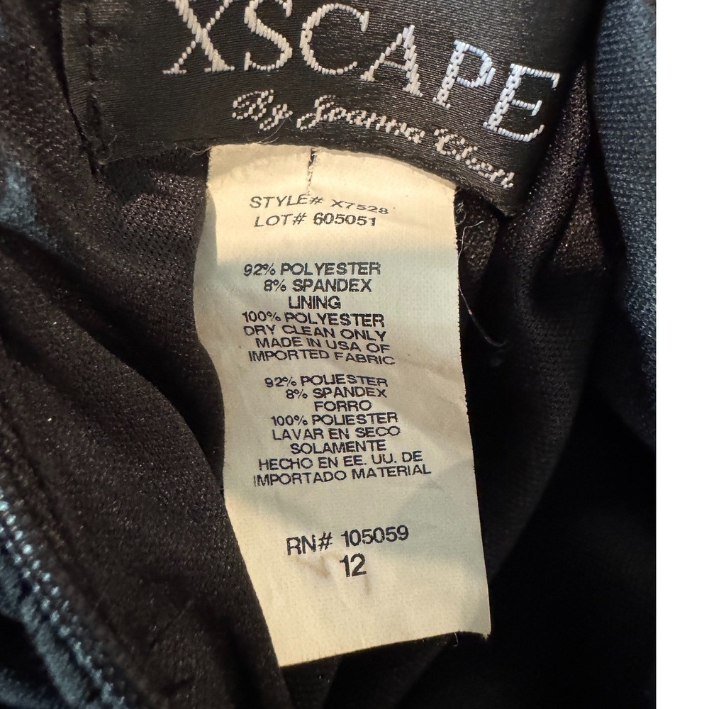 Vintage XSCAPE by Joanna Chen Black Ruched Evening Formal Gown Open Back size 12 - Picture 8 of 9